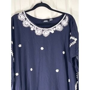 Nation AK Outfits Navy Blue Embroidered Kaftan Dress One Size Rayon Boho Maxi